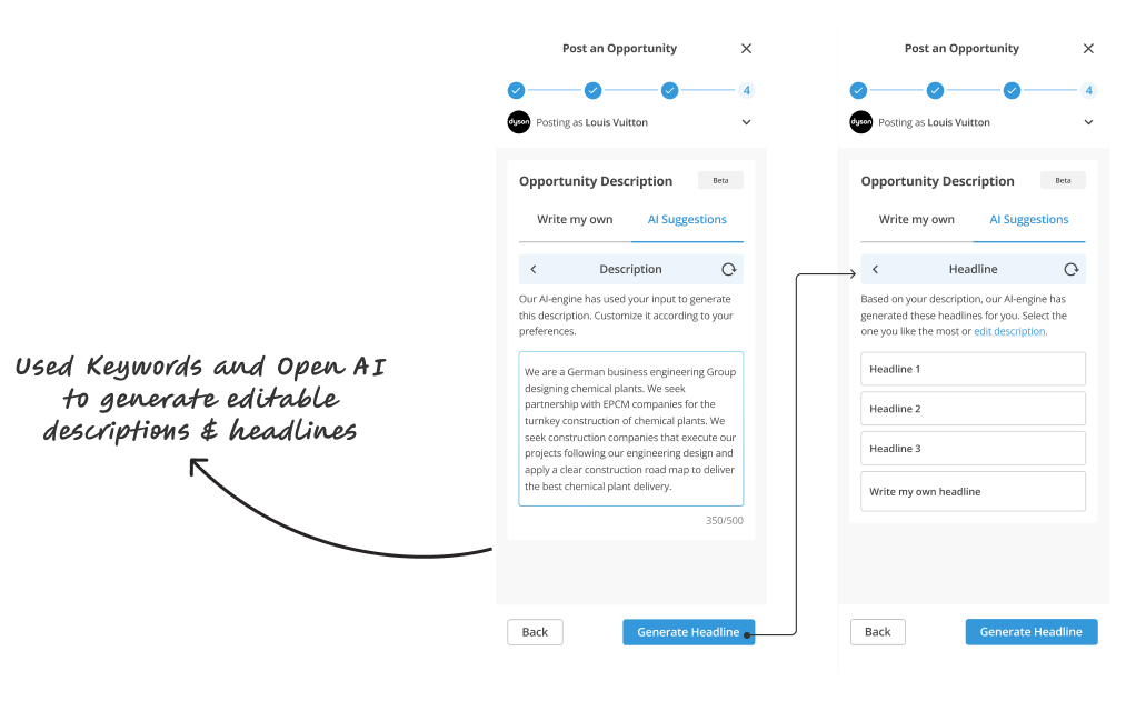 An image of the beta AI feature to reduce users' effort when writing Opportunities